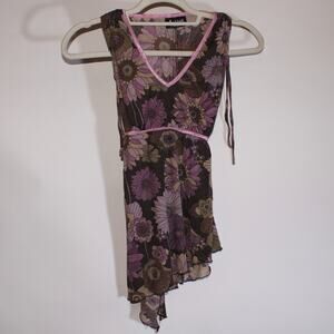 Y2K A-List By Wrapper Purple Floral Asymmetrical Fairy Top